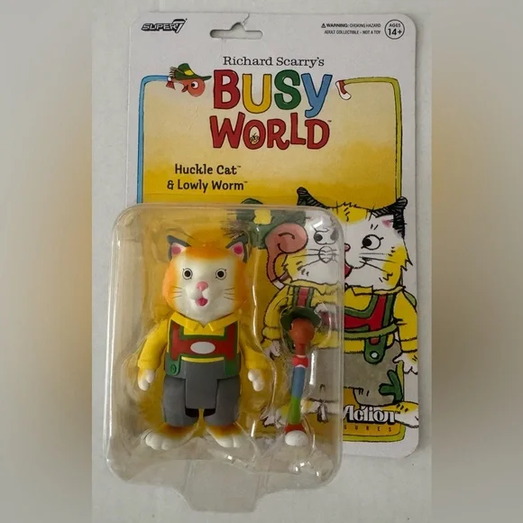 Super7 Richard Scarry's Busy World Huckle Cat & Lowly Worm ReAction Figure - Picture 9 of 9
